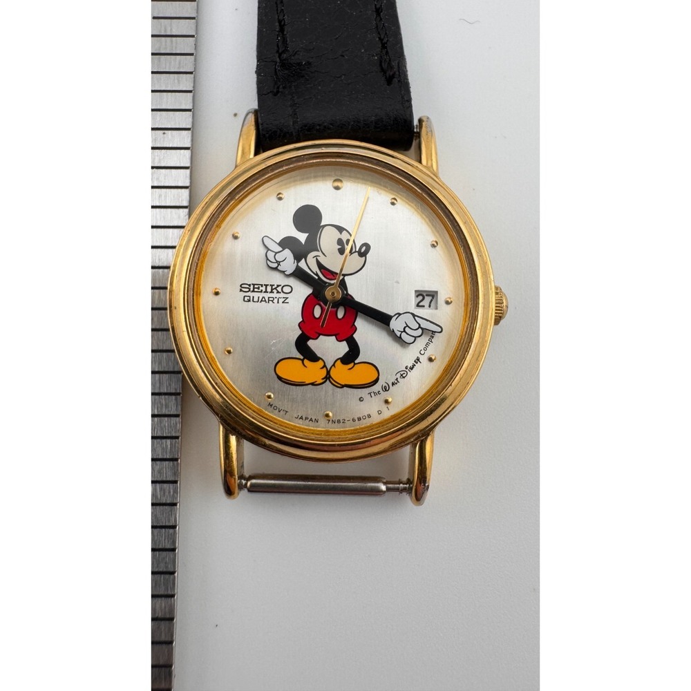 Vintage Seiko Quartz Mickey Mouse Watch Date Gold Tone Disney